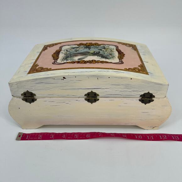 Custom Artisan Upcycled Trinket Sewing Box Decoupage Hand Painted Velvet Mirror - Picture 4 of 16